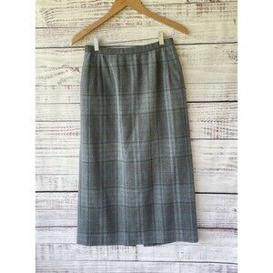 Pendleton 100% Virgin Wool Gray Plaid Maxi Skirt 10 Lined Vintage Made in USA